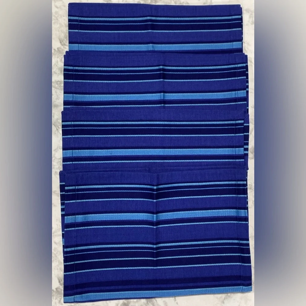 Crate & Barrel Socorro Blue Placemats Set Of 4 Stripes Striped